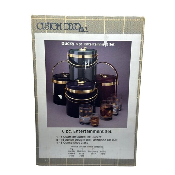 VTG Custom Disc Ducky 6 Pc. Entertainment Set  3 Qt Ice Bucket & 5 Glasses MCM - Picture 1 of 11